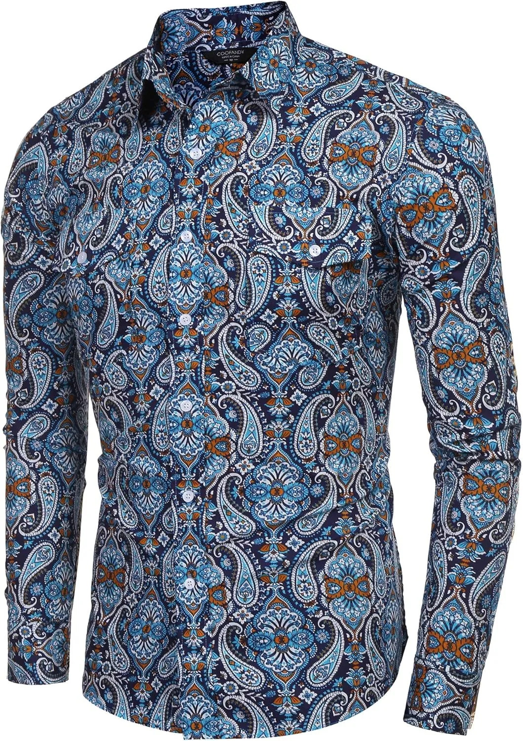 COOFANDY Mens Paisley Printed Shirts Casual Long Sleeve Button Down Shirts Floral Dress Shirt with Pockets