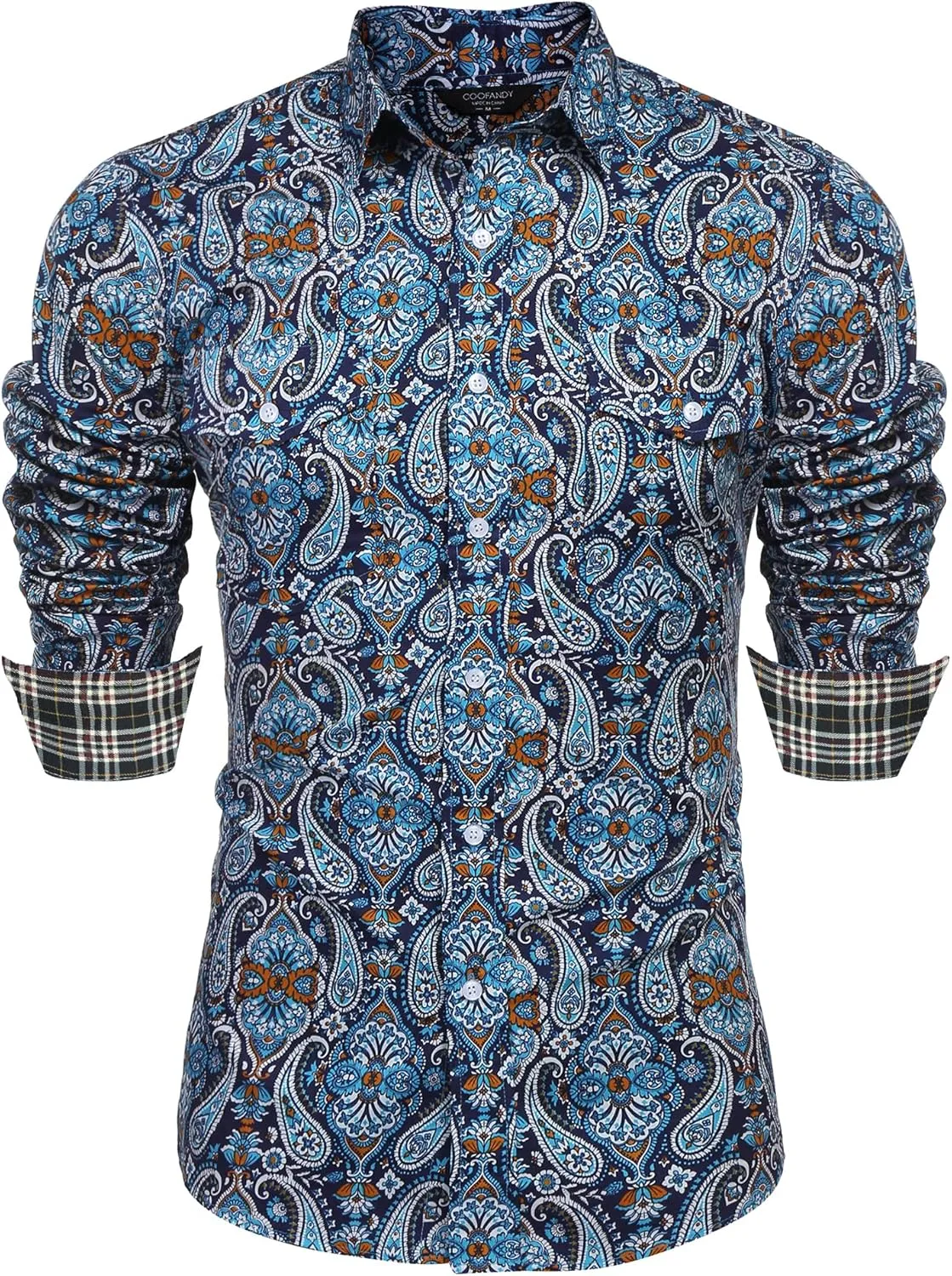 COOFANDY Mens Paisley Printed Shirts Casual Long Sleeve Button Down Shirts Floral Dress Shirt with Pockets
