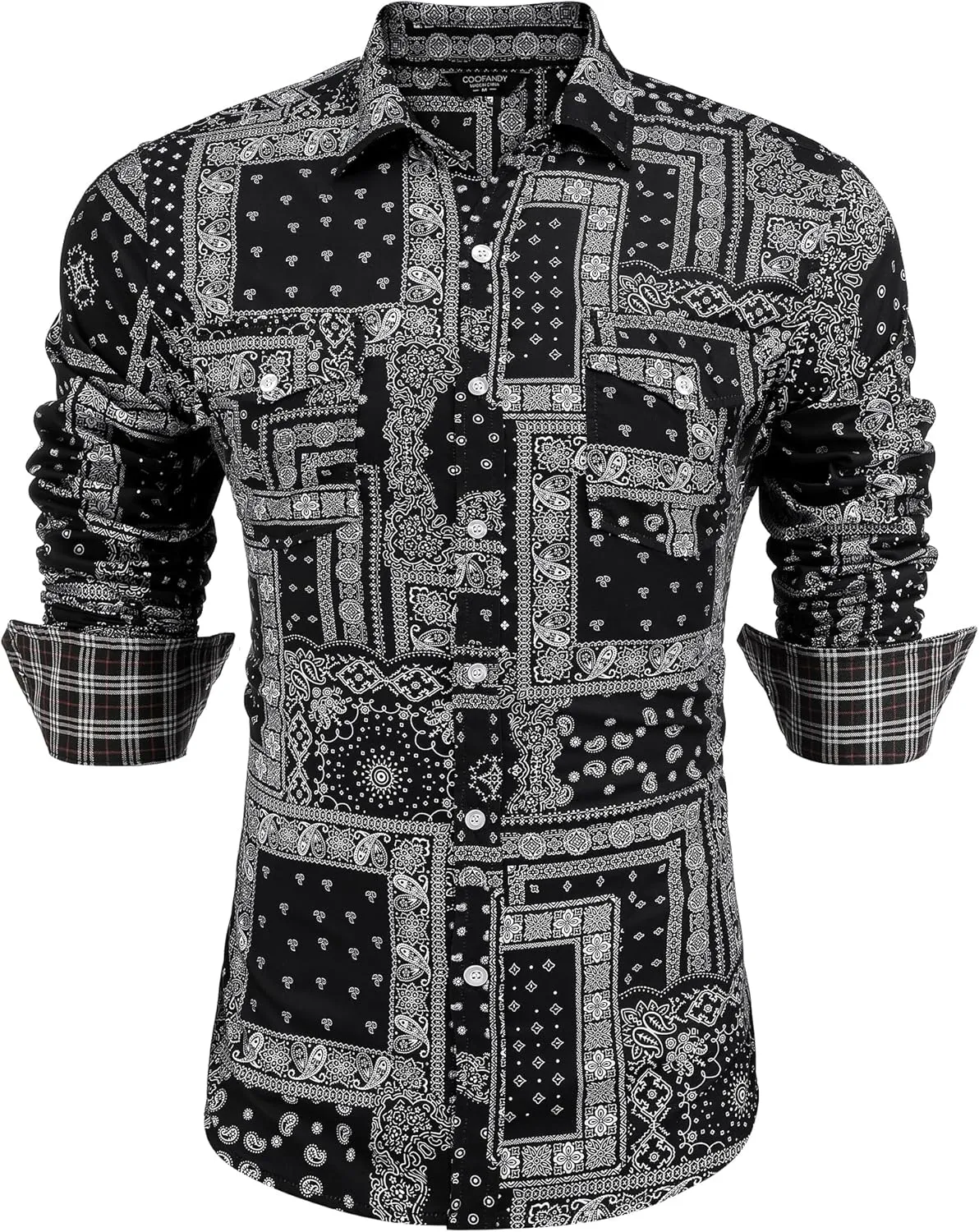COOFANDY Mens Paisley Printed Shirts Casual Long Sleeve Button Down Shirts Floral Dress Shirt with Pockets