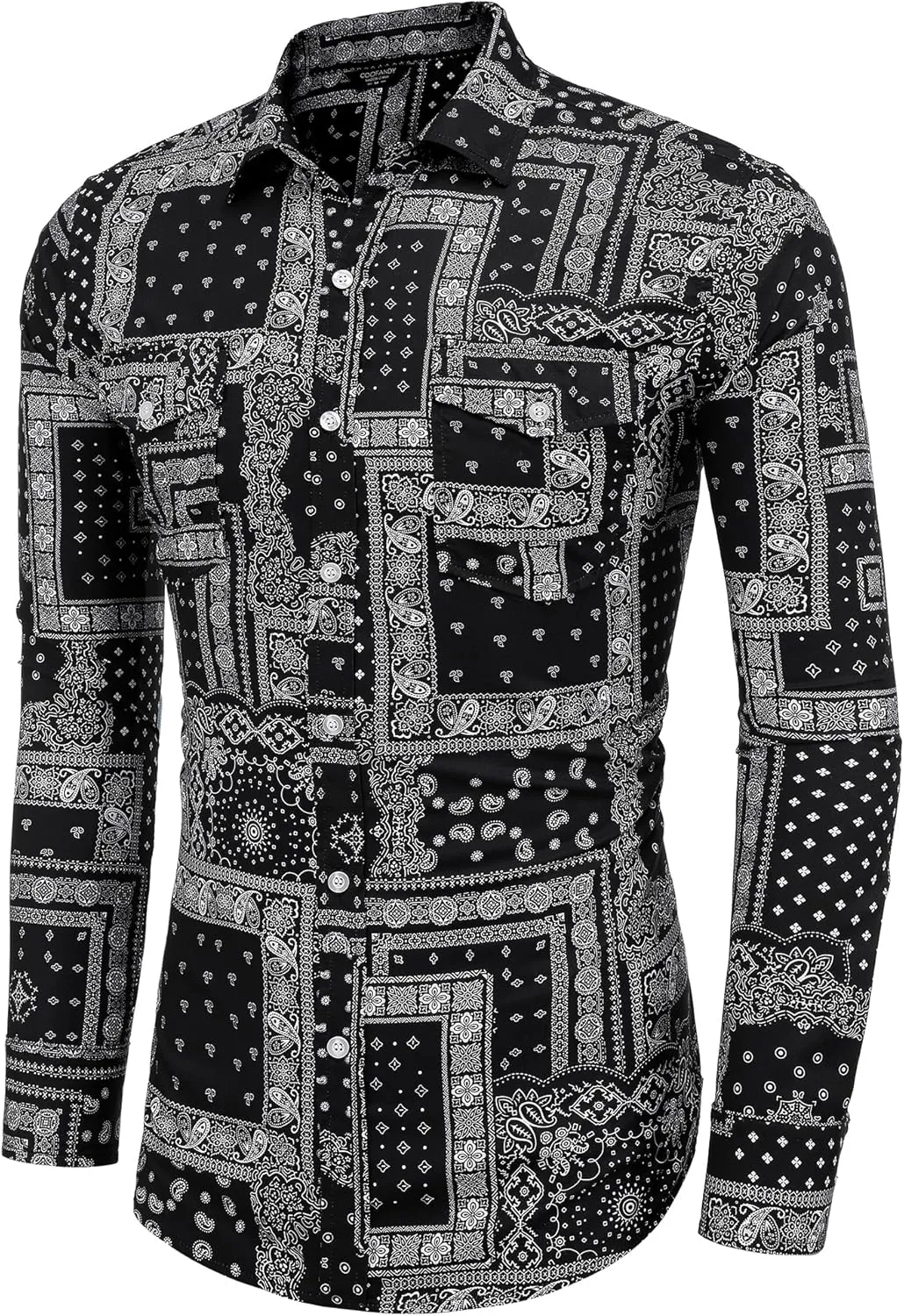 COOFANDY Mens Paisley Printed Shirts Casual Long Sleeve Button Down Shirts Floral Dress Shirt with Pockets