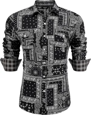 COOFANDY Mens Paisley Printed Shirts Casual Long Sleeve Button Down Shirts Floral Dress Shirt with Pockets