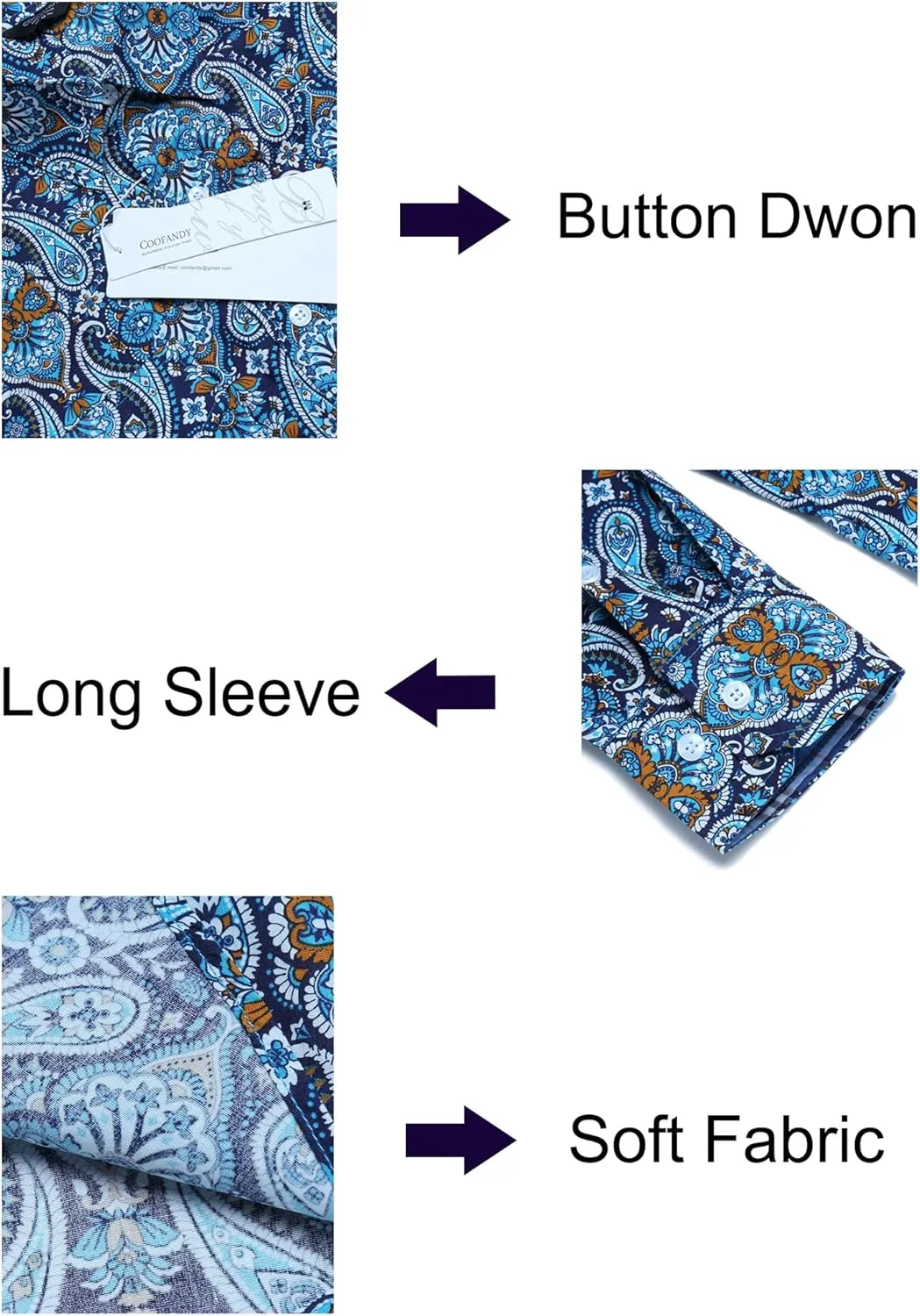 COOFANDY Mens Paisley Printed Shirts Casual Long Sleeve Button Down Shirts Floral Dress Shirt with Pockets