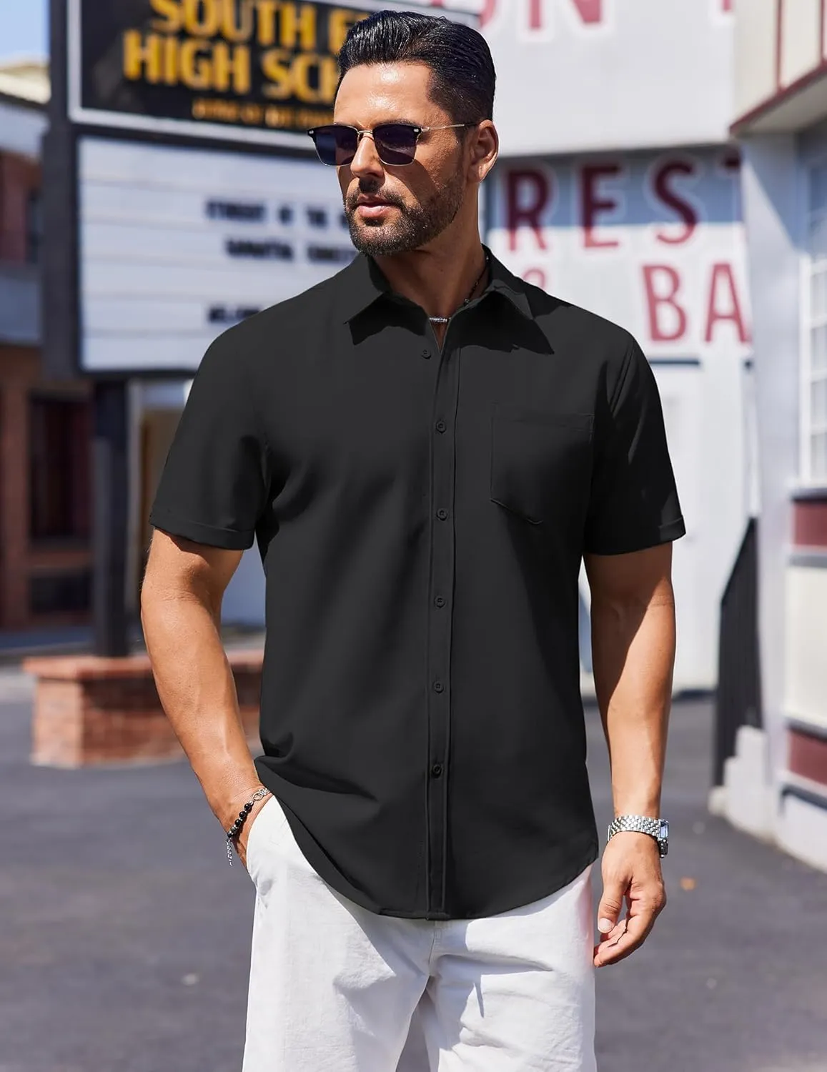 COOFANDY Mens Short Sleeve Button Down Shirts Casual Summer Beach Shirt Wedding Dress Shirts with Pocket