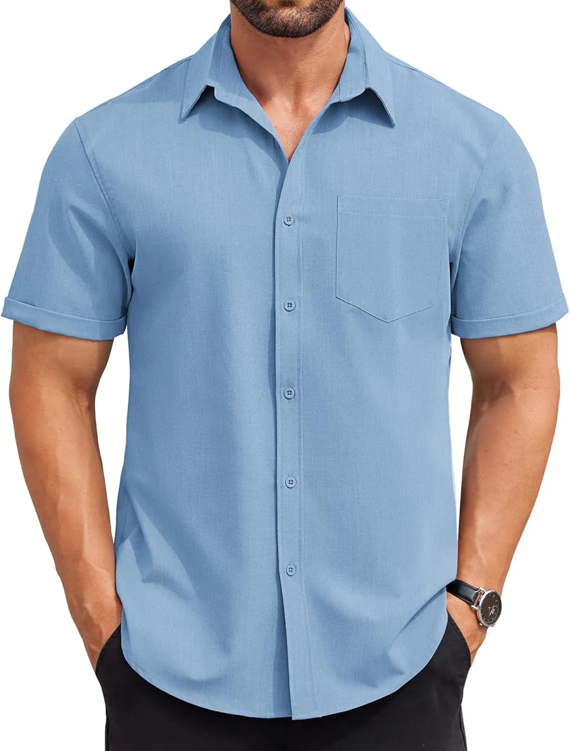 COOFANDY Mens Short Sleeve Button Down Shirts Casual Summer Beach Shirt Wedding Dress Shirts with Pocket