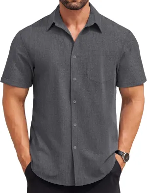 COOFANDY Mens Short Sleeve Button Down Shirts Casual Summer Beach Shirt Wedding Dress Shirts with Pocket