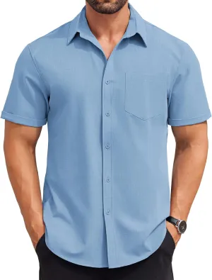 COOFANDY Mens Short Sleeve Button Down Shirts Casual Summer Beach Shirt Wedding Dress Shirts with Pocket