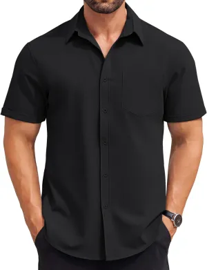 COOFANDY Mens Short Sleeve Button Down Shirts Casual Summer Beach Shirt Wedding Dress Shirts with Pocket