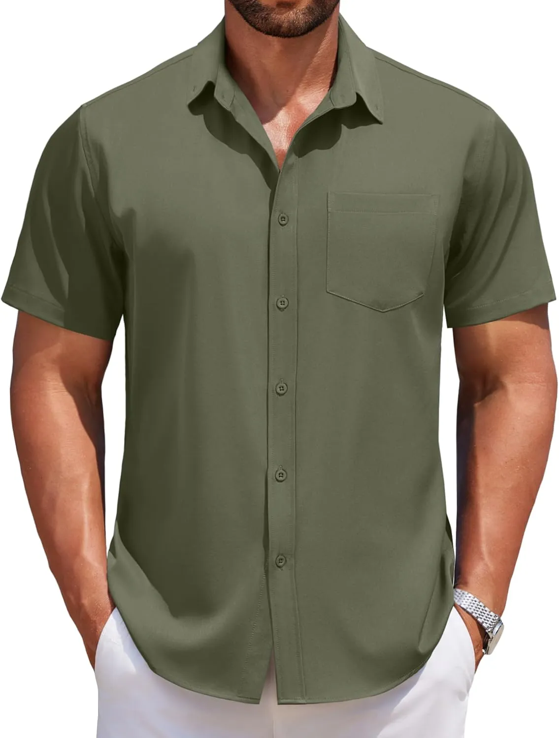 COOFANDY Men's Short Sleeve Button Down Shirts Casual Summer Untucked Wrinkle Free Dress Shirts with Pocket