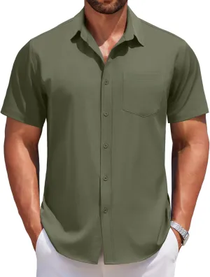 COOFANDY Men's Short Sleeve Button Down Shirts Casual Summer Untucked Wrinkle Free Dress Shirts with Pocket