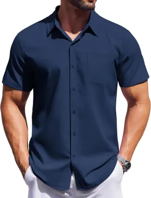 COOFANDY Mens Short Sleeve Dress Shirts Button Down Shirts Regular Fit Business Casual Shirt with Pocket
