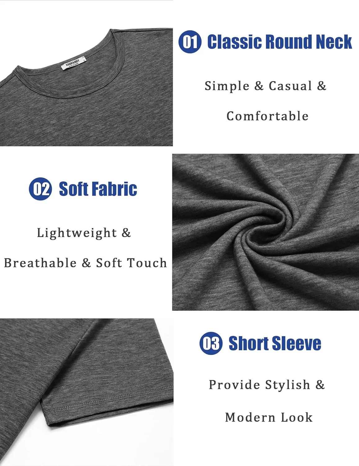 COOFANDY Men's T Shirts Short Sleeve Soft Crew Neck Lightweight Tee Shirts Casual Summer Basic Tops