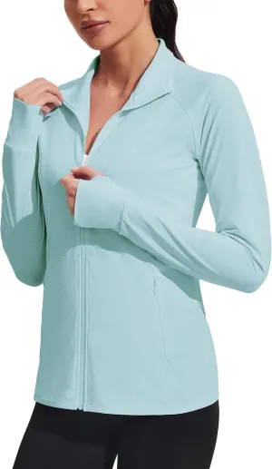 COOrun Women's UPF 50  Jackets Sun Protection Golf Athletic Jackets Lightweight Full Zip Long Sleeve Shirts with Pockets