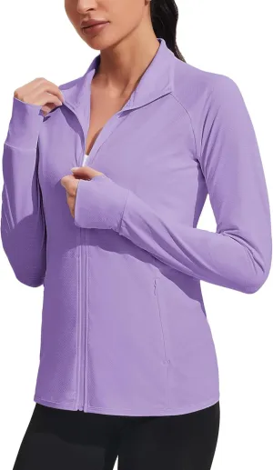 COOrun Women's UPF 50  Jackets Sun Protection Golf Athletic Jackets Lightweight Full Zip Long Sleeve Shirts with Pockets