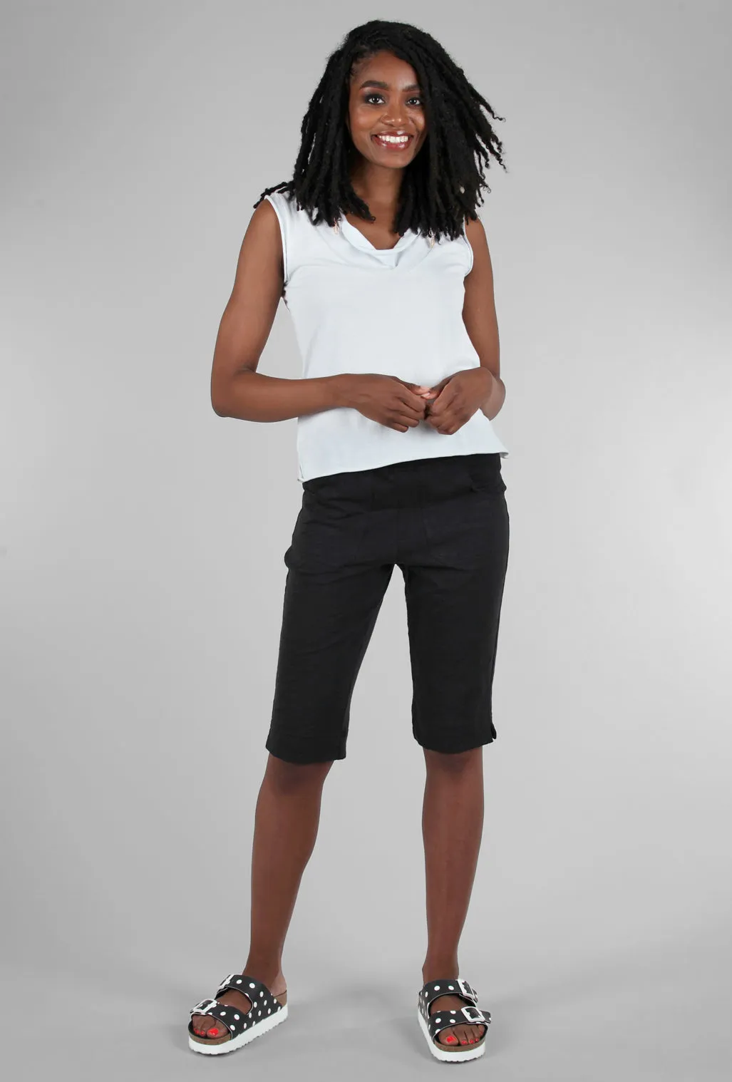 Cotton Slub Pedal Pusher, Black