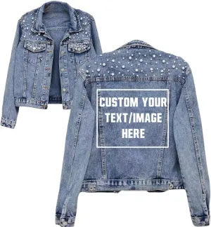 Custom women denim jacket Personalized Bride wedding Jackets Design your own Jean jackets with text and picture