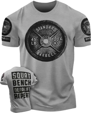 D R DETROIT REBELS Squat Bench Deadlift Repeat Gym Workout Shirts for Men Weight Plate Gym T-Shirt