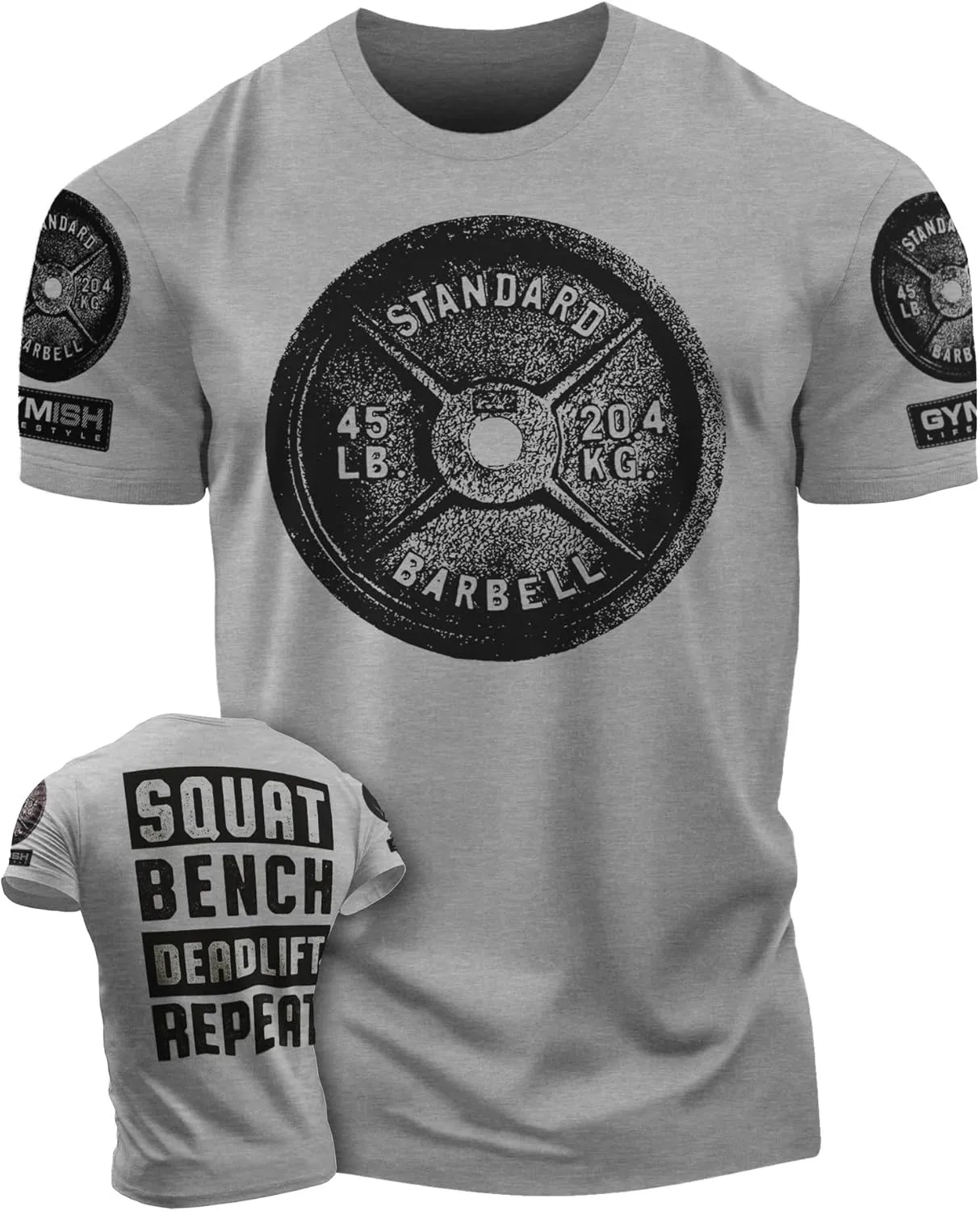 D R DETROIT REBELS Squat Bench Deadlift Repeat Gym Workout Shirts for Men Weight Plate Gym T-Shirt