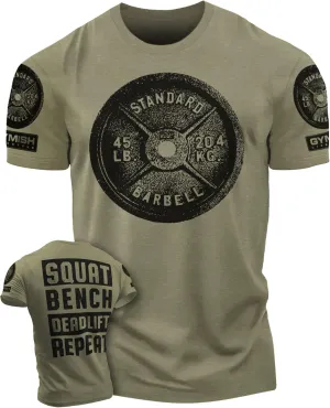 D R DETROIT REBELS Squat Bench Deadlift Repeat Gym Workout Shirts for Men Weight Plate Gym T-Shirt