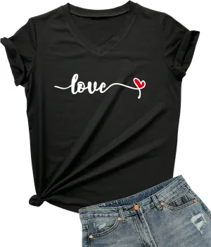 DANVOUY Women's T-Shirts Funny Graphic Short Sleeve Cute Top Tees V-Neck Shirt