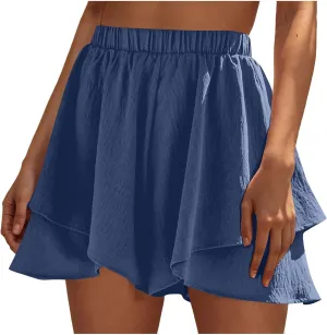 DDAPJ pyju Womens Summer Casual Shorts Double Ruffle Golf Skirts Elastic High Waist Wide Leg Flowy Shorts Beach Skorts