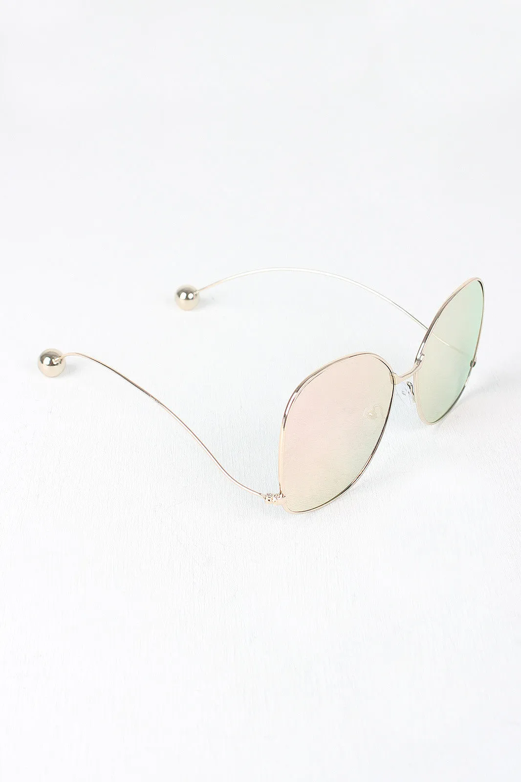 Delicate Arms Ball Accent Mirrored Sunglasses