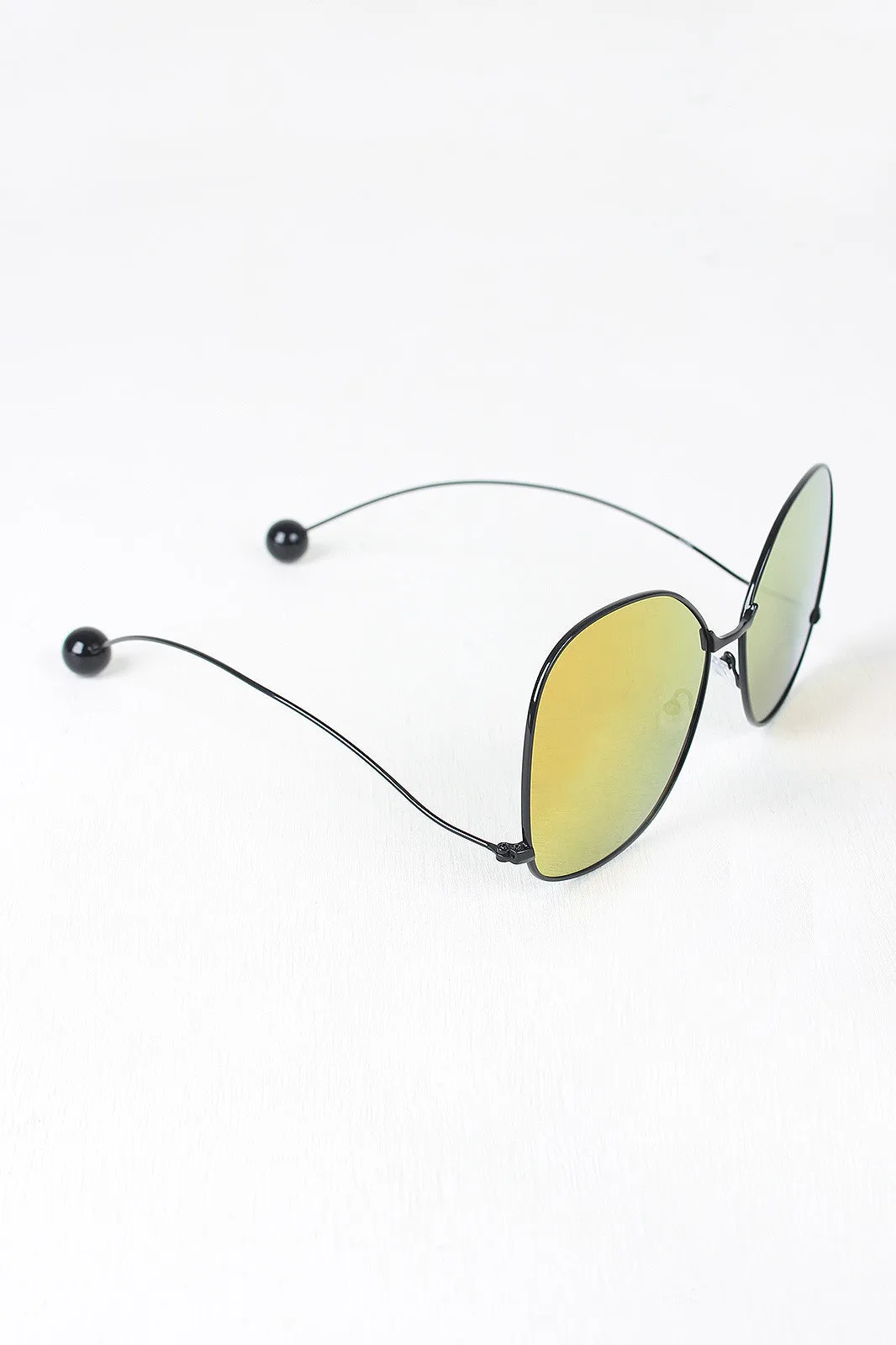 Delicate Arms Ball Accent Mirrored Sunglasses