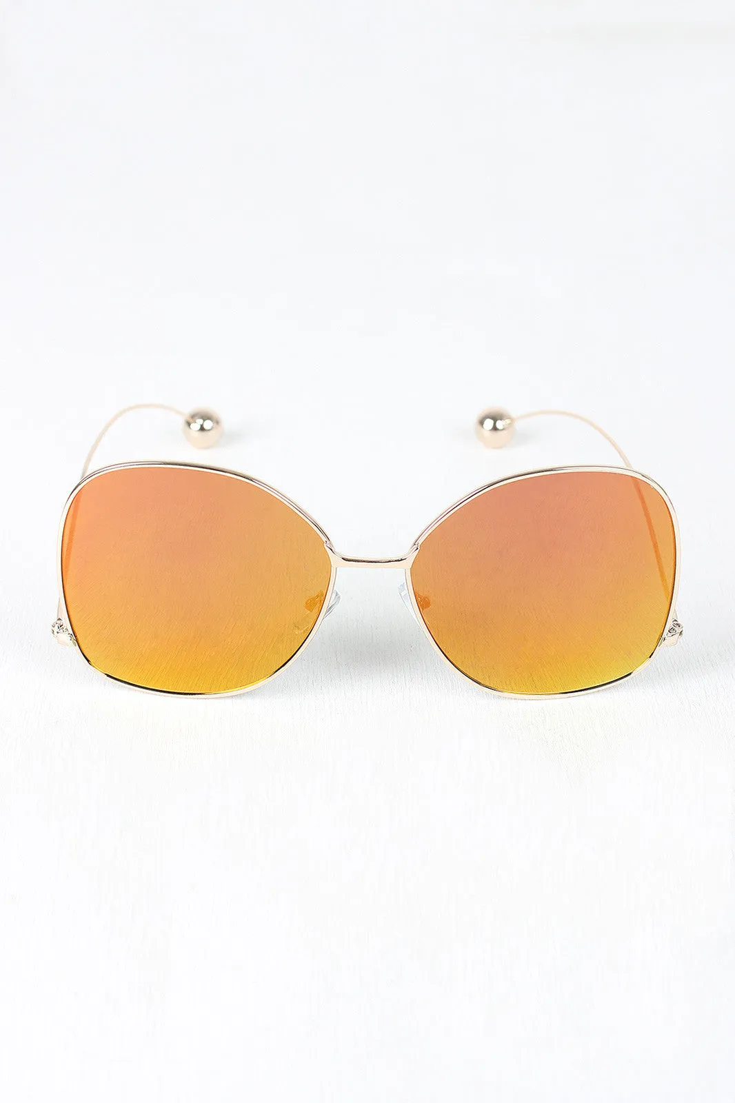 Delicate Arms Ball Accent Mirrored Sunglasses