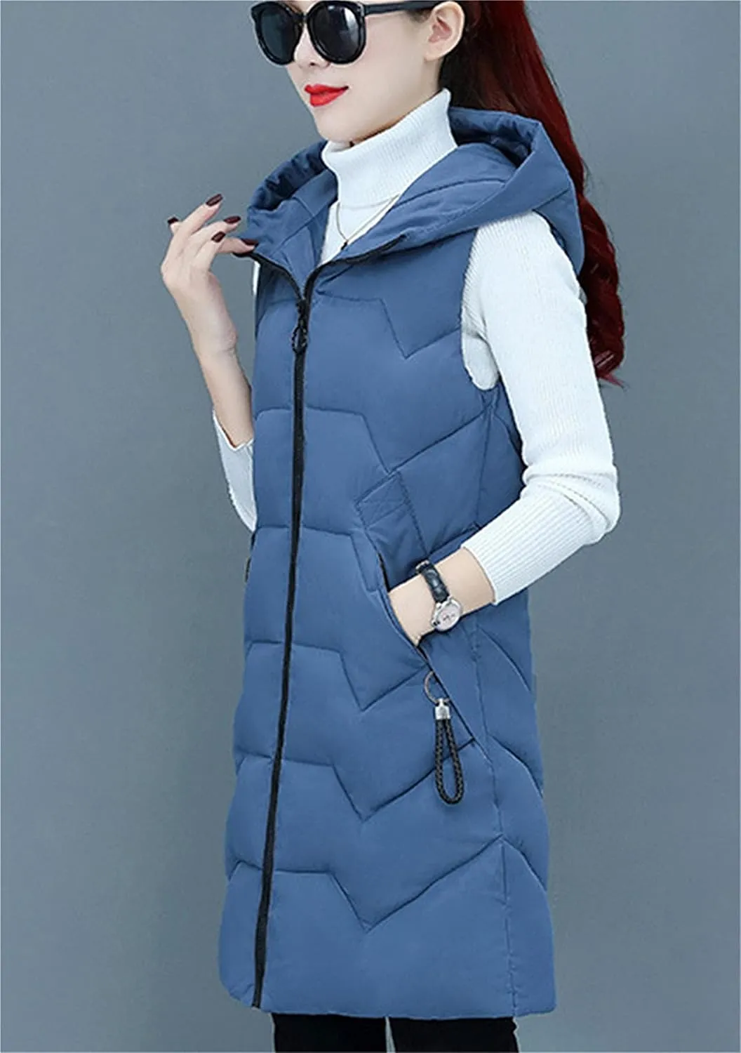 DIACACY Women's Fashion Down Vest Long Section Slim Vest Solid Color Zip Sleeveless Waist coats