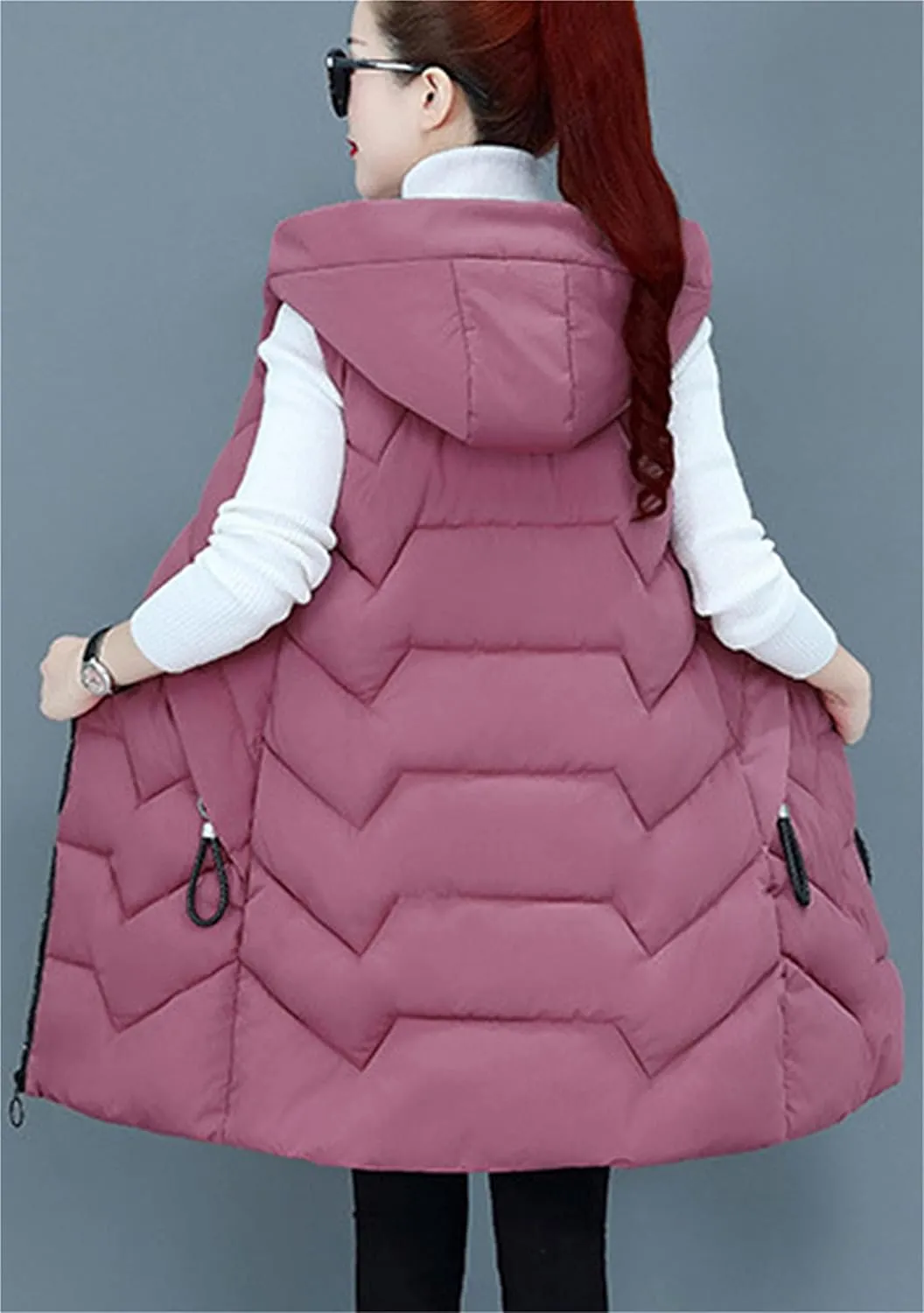 DIACACY Women's Fashion Down Vest Long Section Slim Vest Solid Color Zip Sleeveless Waist coats