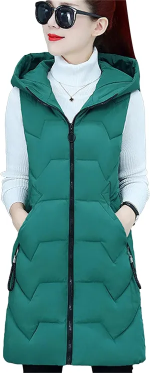 DIACACY Women's Fashion Down Vest Long Section Slim Vest Solid Color Zip Sleeveless Waist coats