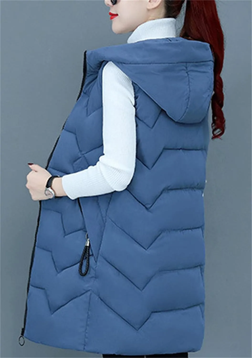 DIACACY Women's Fashion Down Vest Long Section Slim Vest Solid Color Zip Sleeveless Waist coats