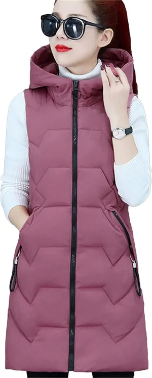 DIACACY Women's Fashion Down Vest Long Section Slim Vest Solid Color Zip Sleeveless Waist coats