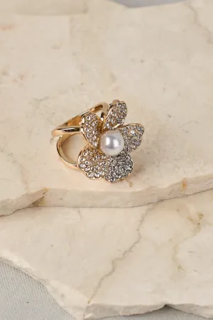 Diamante Floral Scarf Ring - White
