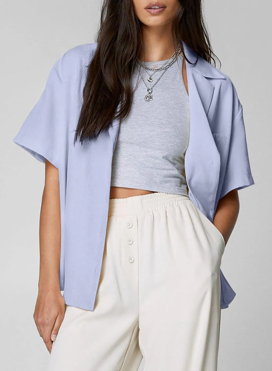 Dokotoo Blazers for Women Business Casual Short Sleeve Lightweight Button Pockets Notched Lapel Collar Work Office Jacket