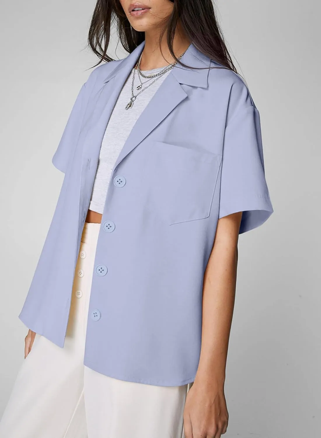 Dokotoo Blazers for Women Business Casual Short Sleeve Lightweight Button Pockets Notched Lapel Collar Work Office Jacket
