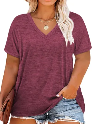 DOLNINE Plus-Size Tops for Women Short Sleeve Color Block Casual T-Shirts Tunics