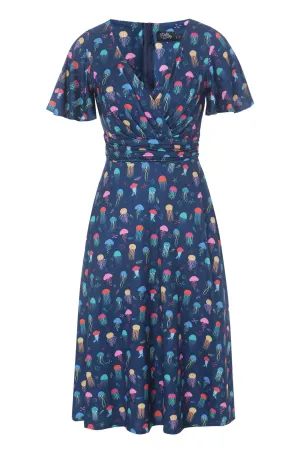 Donna Dark Blue Jellyfish Tea Dress