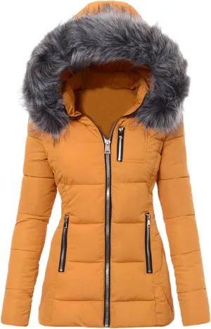 Down Coats for Women with Hood Thicken Warm Puffer Jacket with Faux Fur Hood Heavyweight Jackets Winter Coat Pockets