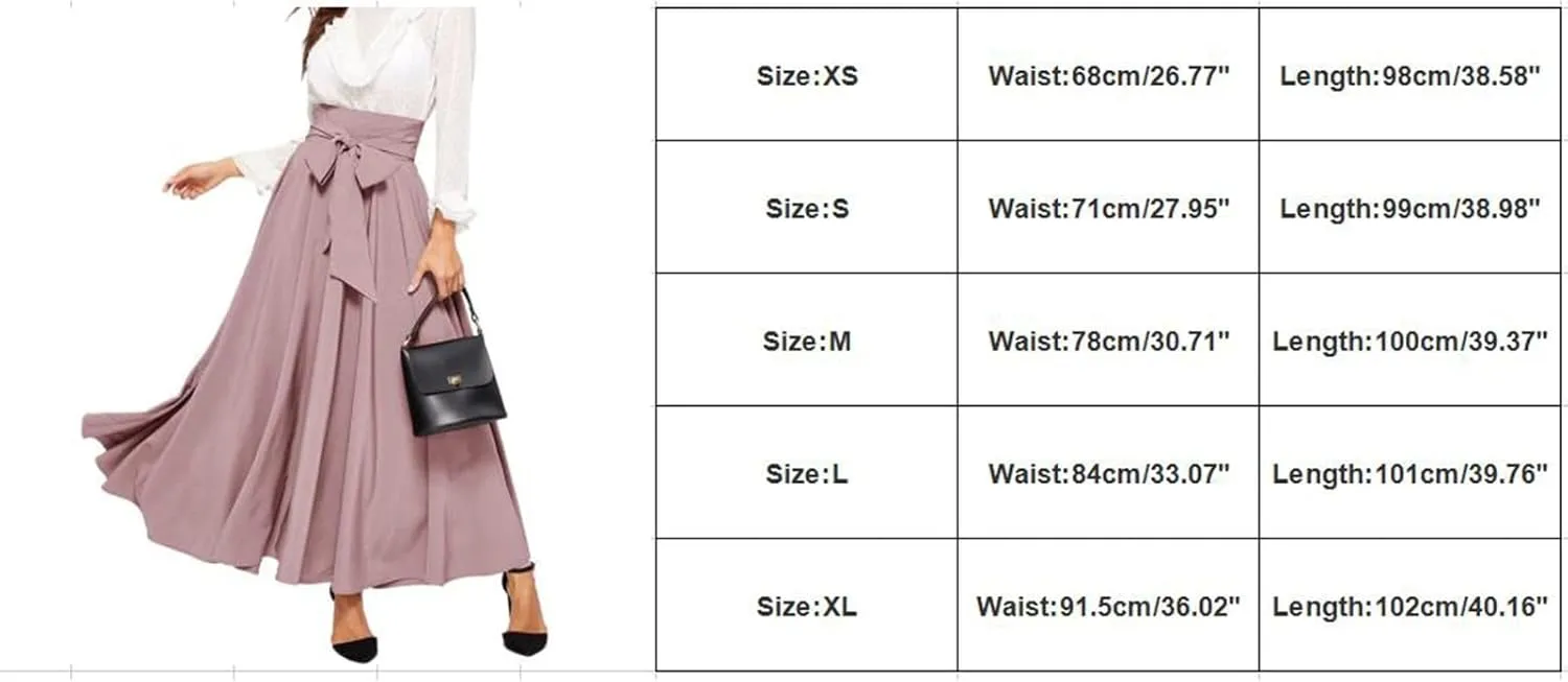 Dressy Skirts for Women Flowy Ruffle Swing High Waisted Bow Front Pleated Maxi Skirts Fall Business Work Suit Dresses