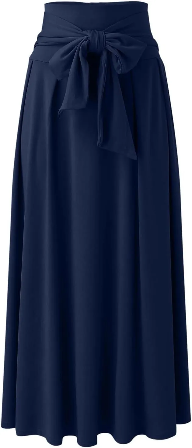 Dressy Skirts for Women Flowy Ruffle Swing High Waisted Bow Front Pleated Maxi Skirts Fall Business Work Suit Dresses