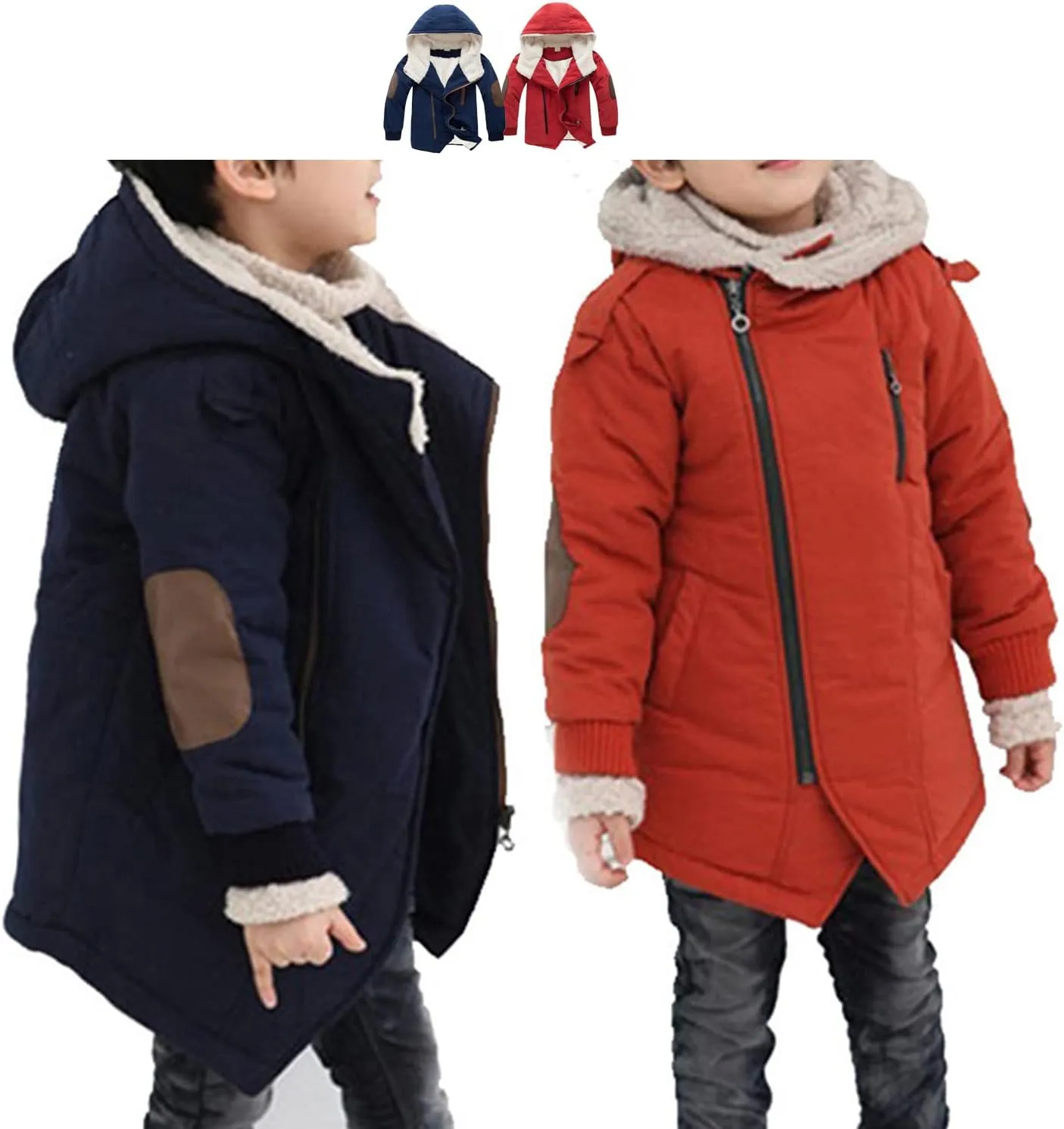 EISHOW Kids Boys Winter Fleece Down Jackets,1-10Y Children Warm Cotton-Padded Parka Jacket Thick Hooded Coat Zipper Outwear