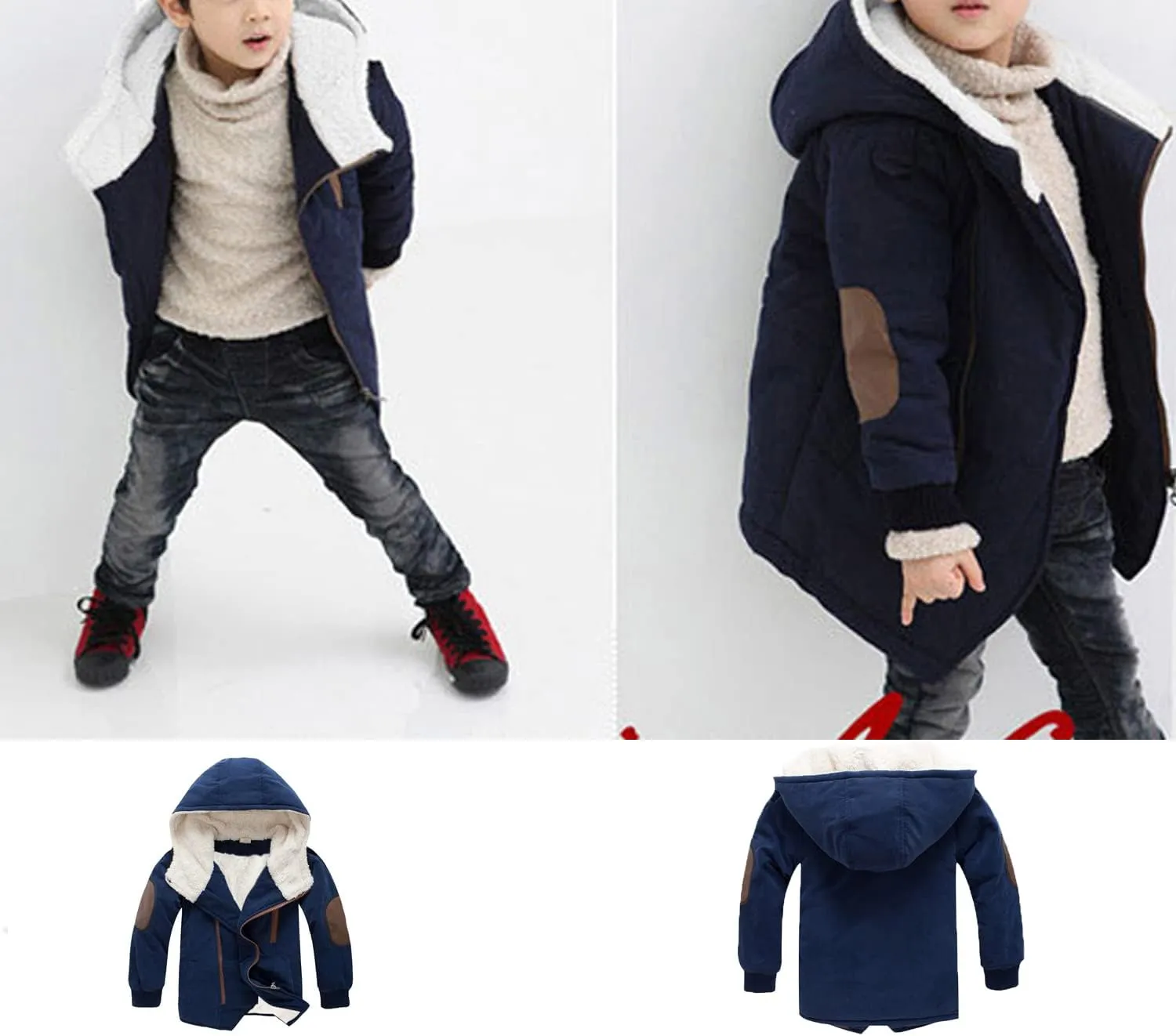 EISHOW Kids Boys Winter Fleece Down Jackets,1-10Y Children Warm Cotton-Padded Parka Jacket Thick Hooded Coat Zipper Outwear