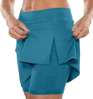 Elastic Yoga Skorts for Women Plus Size Tummy Control High Waisted Athletic Tennis Golf Culottes Pockets Shorts