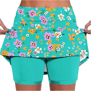 Elastic Yoga Skorts for Women Tummy Control High Waisted Athletic Tennis Golf Culottes with Pockets Plus Size Shorts