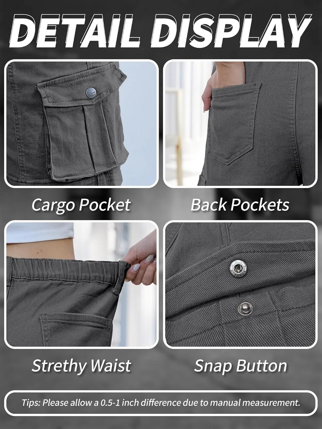 ELLEVEN Bermuda Cargo Shorts Women, Elastic High Waist 6 Pockets Shorts 7 Inch Inseam Summer Jorts for Women Casual
