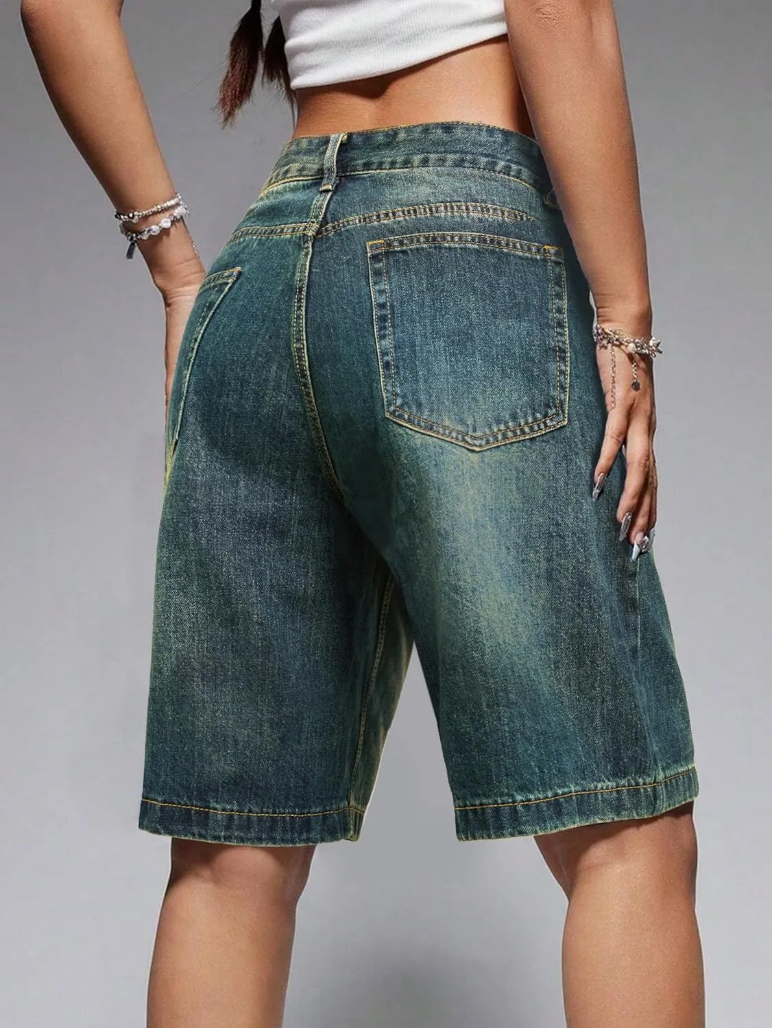 EMMIOL Women Jorts Baggy Jeans Shorts Mid-Low Waisted Denim Y2K Hip-Hop Shorts Summer Hot Short Pants Streetwear