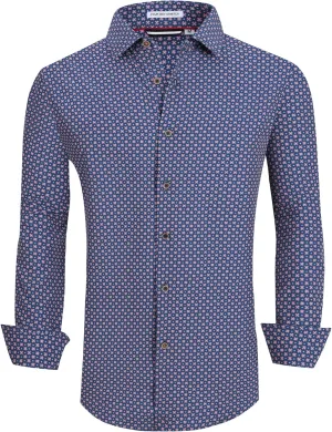 Esabel.C Mens Dress Shirts Wrinkle Free Button Down Shirts Long Sleeve Regular Fit Print Business Shirt