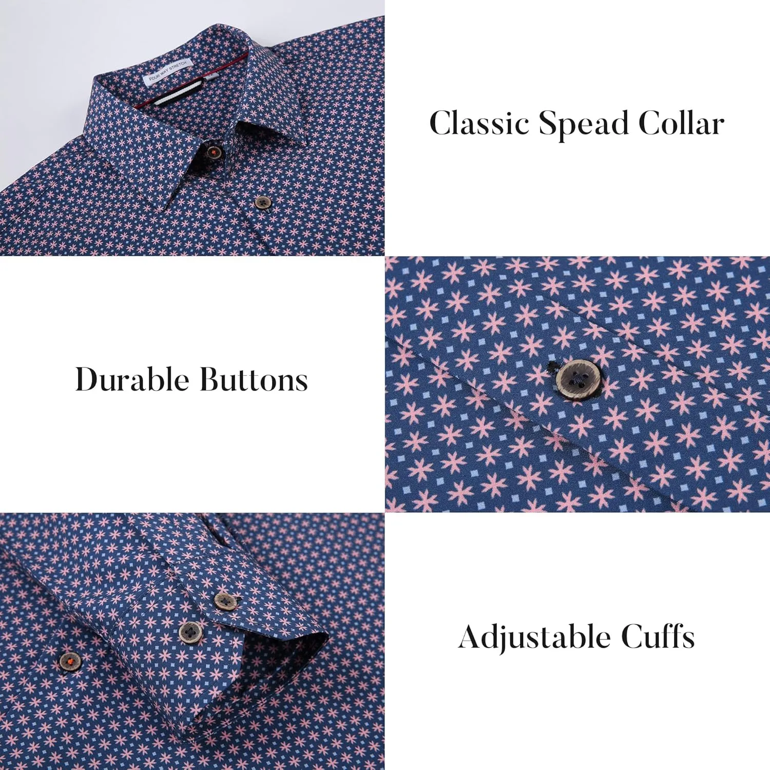 Esabel.C Mens Dress Shirts Wrinkle Free Button Down Shirts Long Sleeve Regular Fit Print Business Shirt