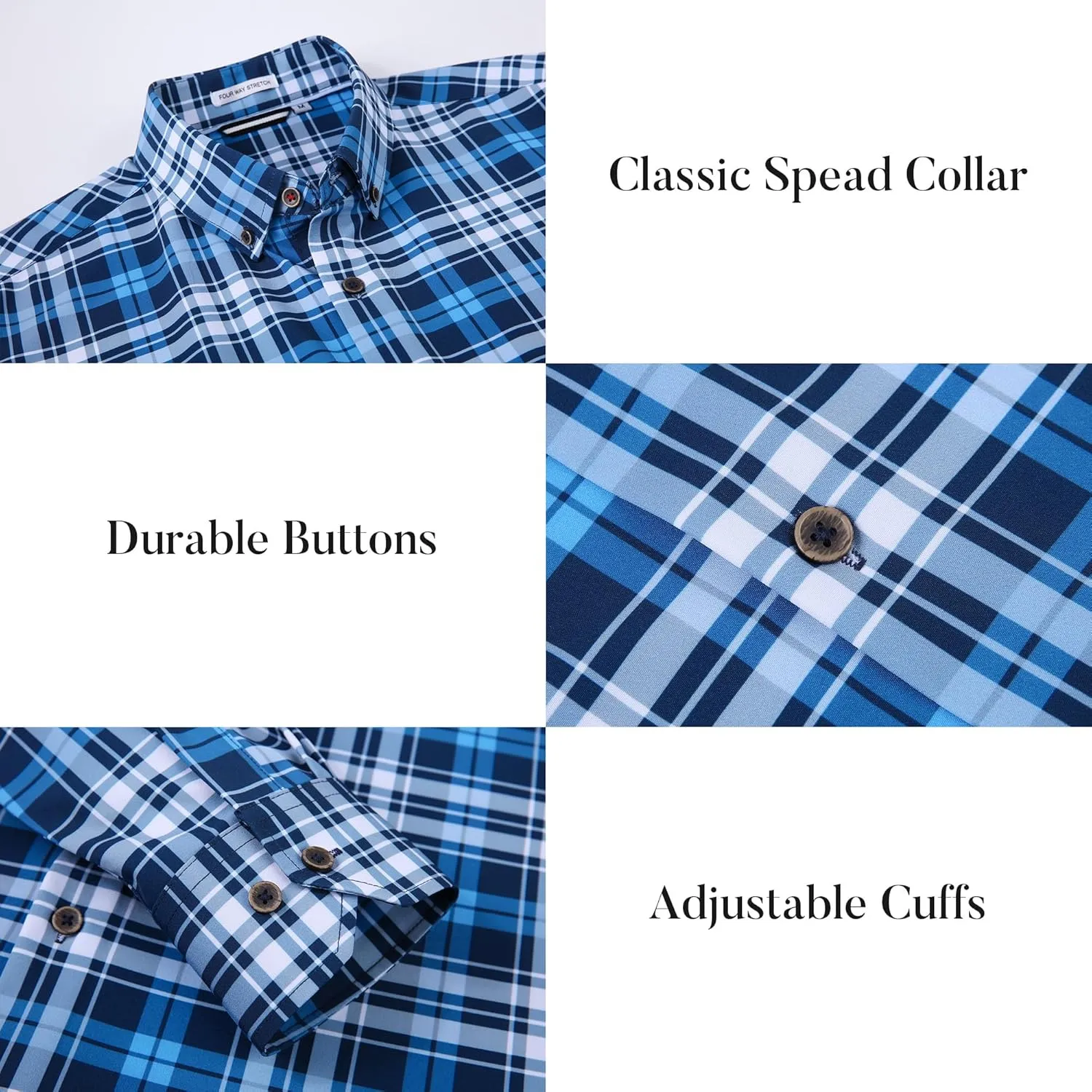Esabel.C Mens Dress Shirts Wrinkle Free Button Down Shirts Long Sleeve Regular Fit Print Business Shirt