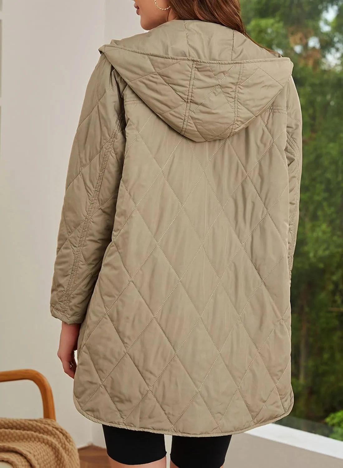 EVALESS Long Jackets for Women Fashion 2024 Winter Coat for Women Business Casual Diamond Quilted Hooded Lightweight Jackets